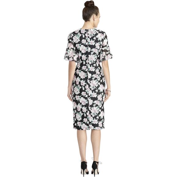 Rachel‎ Roy Plus Size 20W Dress Midi Ruffle Bell Sleeve Floral Black Pink 383 - Picture 10 of 12